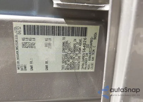 2012 Nissan Altima 2.5 S z USA, uszkodzony, nr VIN 1N4AL2AP8CN564026